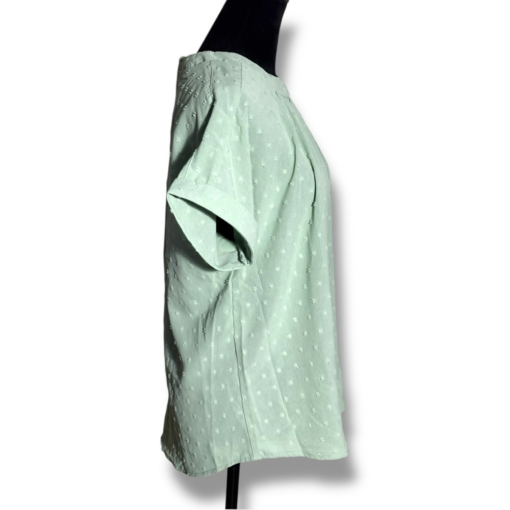 Unbranded Chic Mint Green Textured Short Sleeve Flowy Crewneck Blouse - Picture 4 of 16
